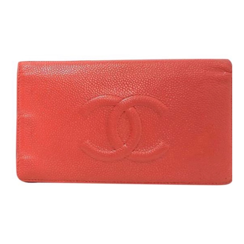 Auth Chanel Coral Clutch Wallet